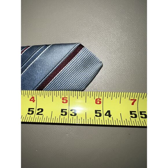 Stix Baer & Fuller Neck Tie Blue Burgundy Stripes 54” Long - Picture 7 of 7